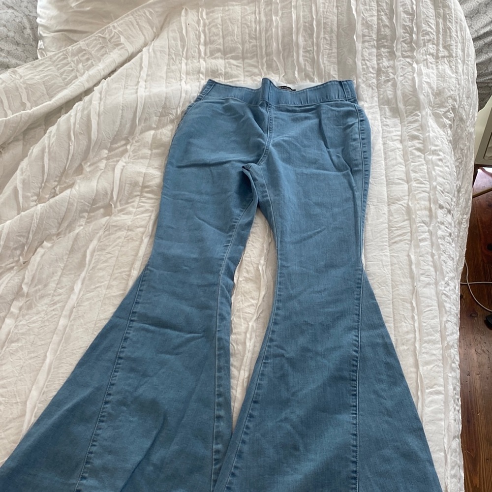 Blue jean bell bottoms.